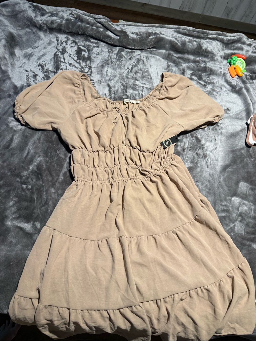 Liberty Love Beige Tiered Smocked-Waist Dress